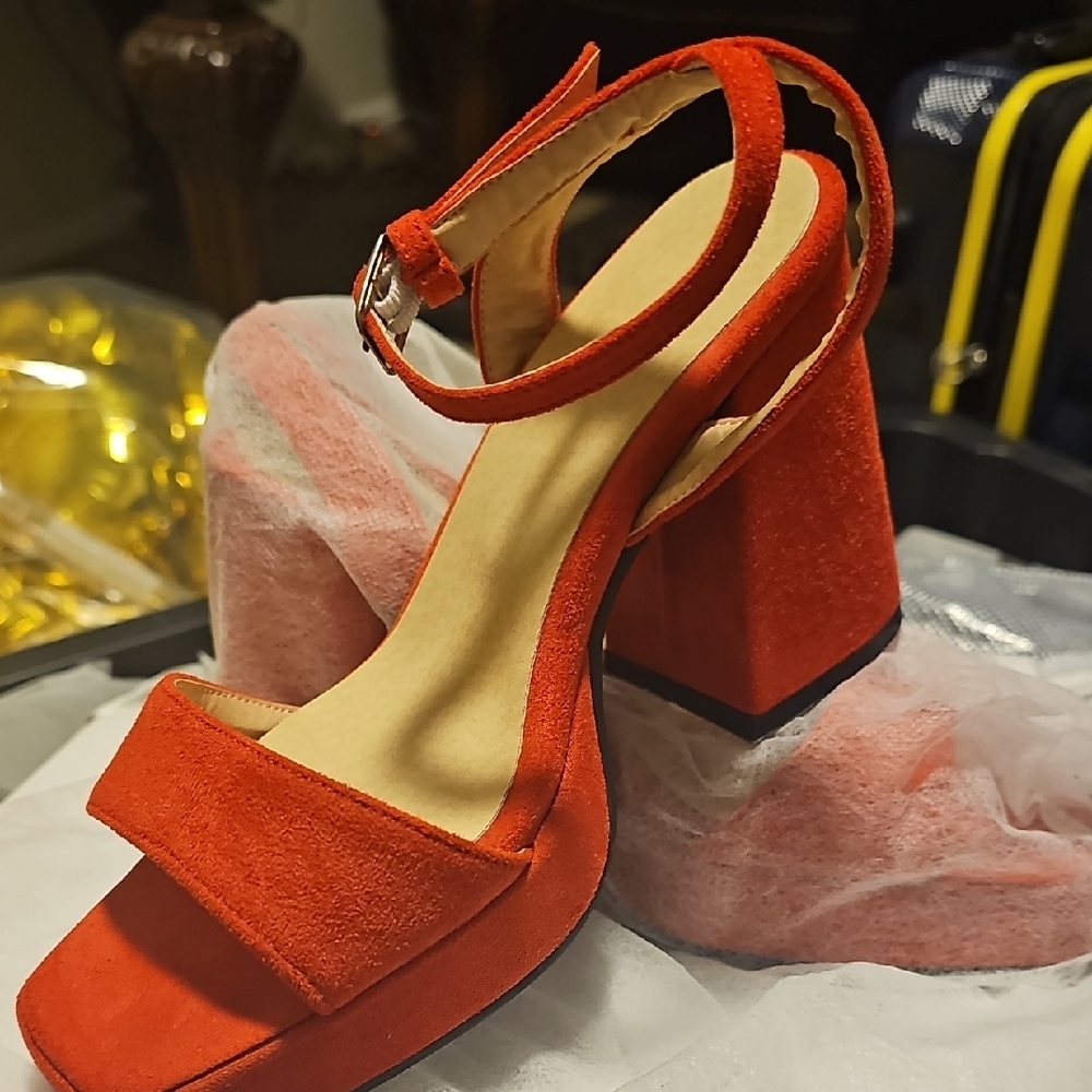Red Stiletto Platform Heels with Ankle Strap